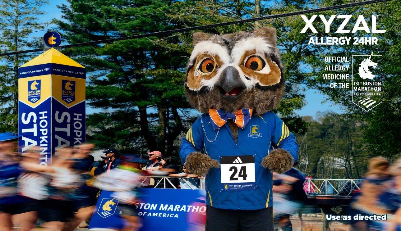 Enter for a chance to run with Xyzal®. Zyzal Allergy 24HR. Official alergy medicine of the 131st Boston Marathon